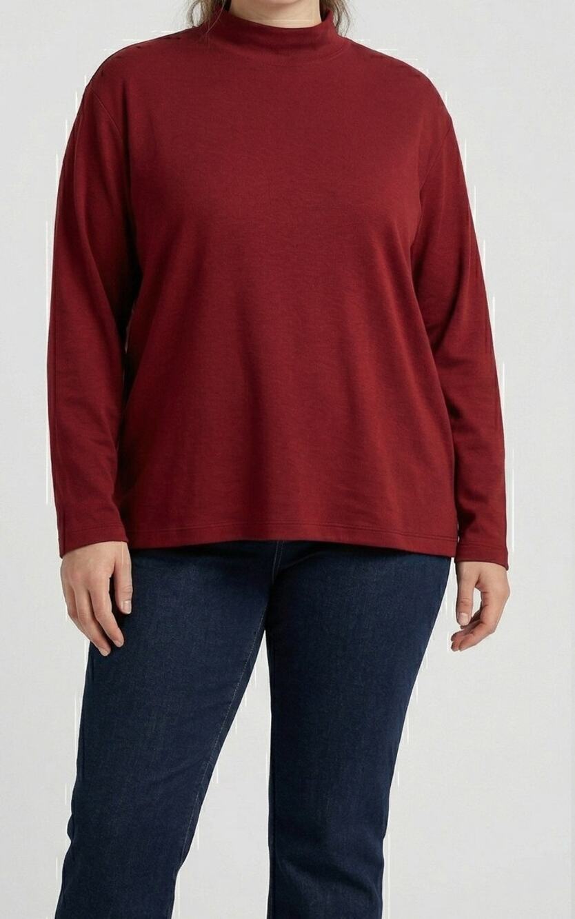 Lands' End Womens Plus Size 3X 24W - 26W Dark Red Mock Neck Shirt
